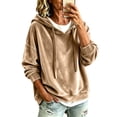 thumbnail image 2 of Dolkfu Yellow Fall Winter Tops for Women 2026 Silky Smooth Long Sleeve V-Neck Velour Hoodie Solid Soft Luxe Relaxed Fit Modern Tops Khaki,L, 2 of 6