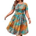 thumbnail image 3 of WellSize Summer Plus Size Dresses for Women Short Sleeve A-Line Midi Dresses Casual Floral Print Beach Dress with Pockets, 3 of 8