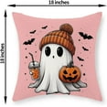thumbnail image 6 of Halloween Pillow Covers 18x18 Set of 2 Pumpkin Black Bats Cute Ghost Throw Pillow Covers Halloween Decorations Pink Pillowcase Halloween Home Decor Linen Outdoor Cushion Case for Couch Sofa, 6 of 6