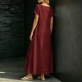 thumbnail image 4 of Bosfbaoi Dresses for Women Square Neck Short Sleeve Loose Flowy Linen Blend Maxi Dress, 4 of 5