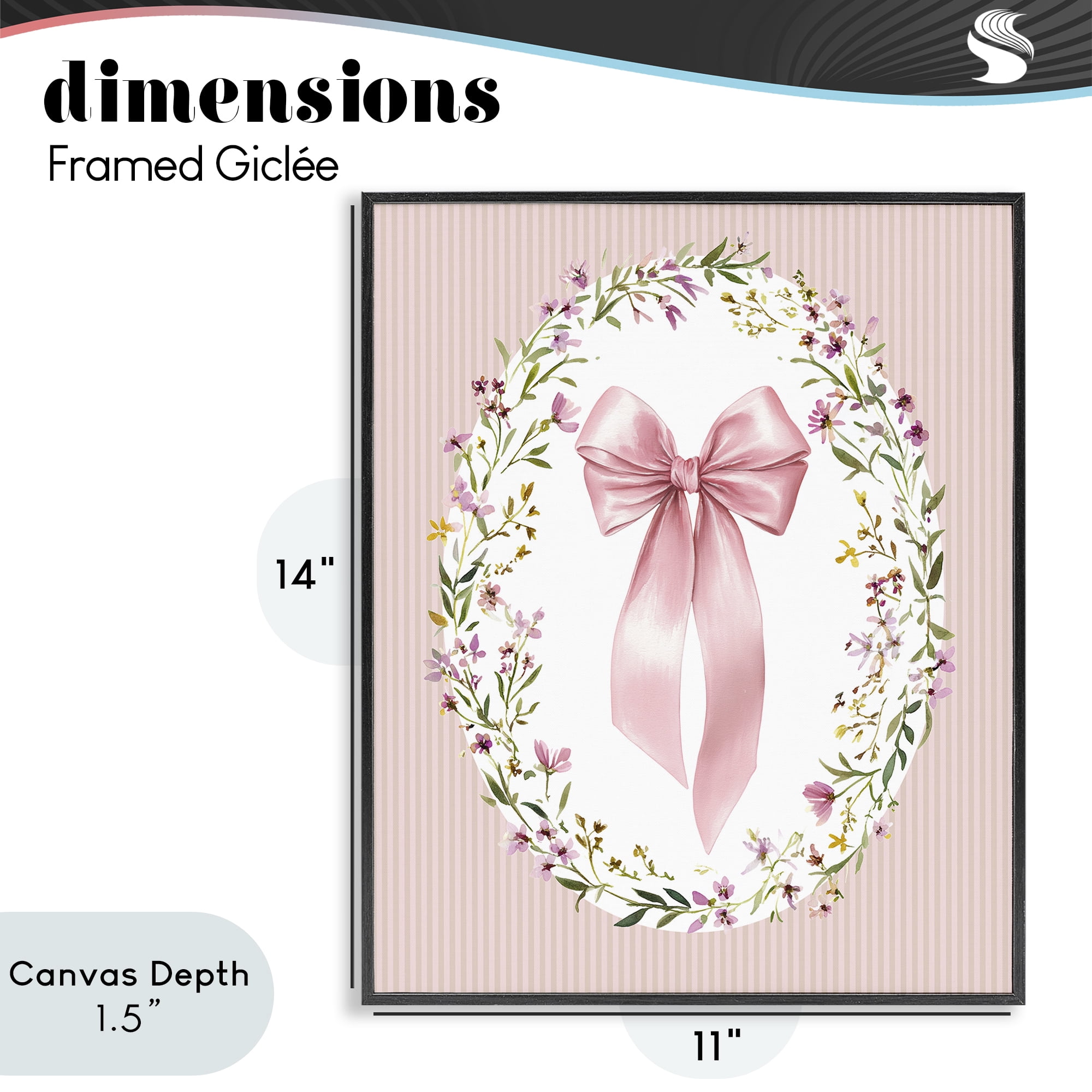 Stupell Industries Ribbon with Oval Florals Black Framed Giclee Art, design by Christine Simpson Art