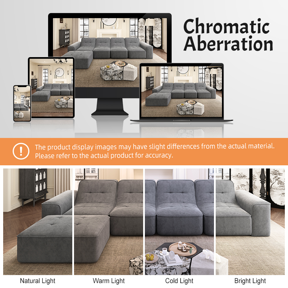 MOONMISS 143.7" Modular Sectional Sofa Set with Removable Ottoman,Tufted Design, Deep Seat Couch, Chaise & Accent Chair,Modern DIY Sparkling Chenille Sofa for Living Room, Apartment, Office