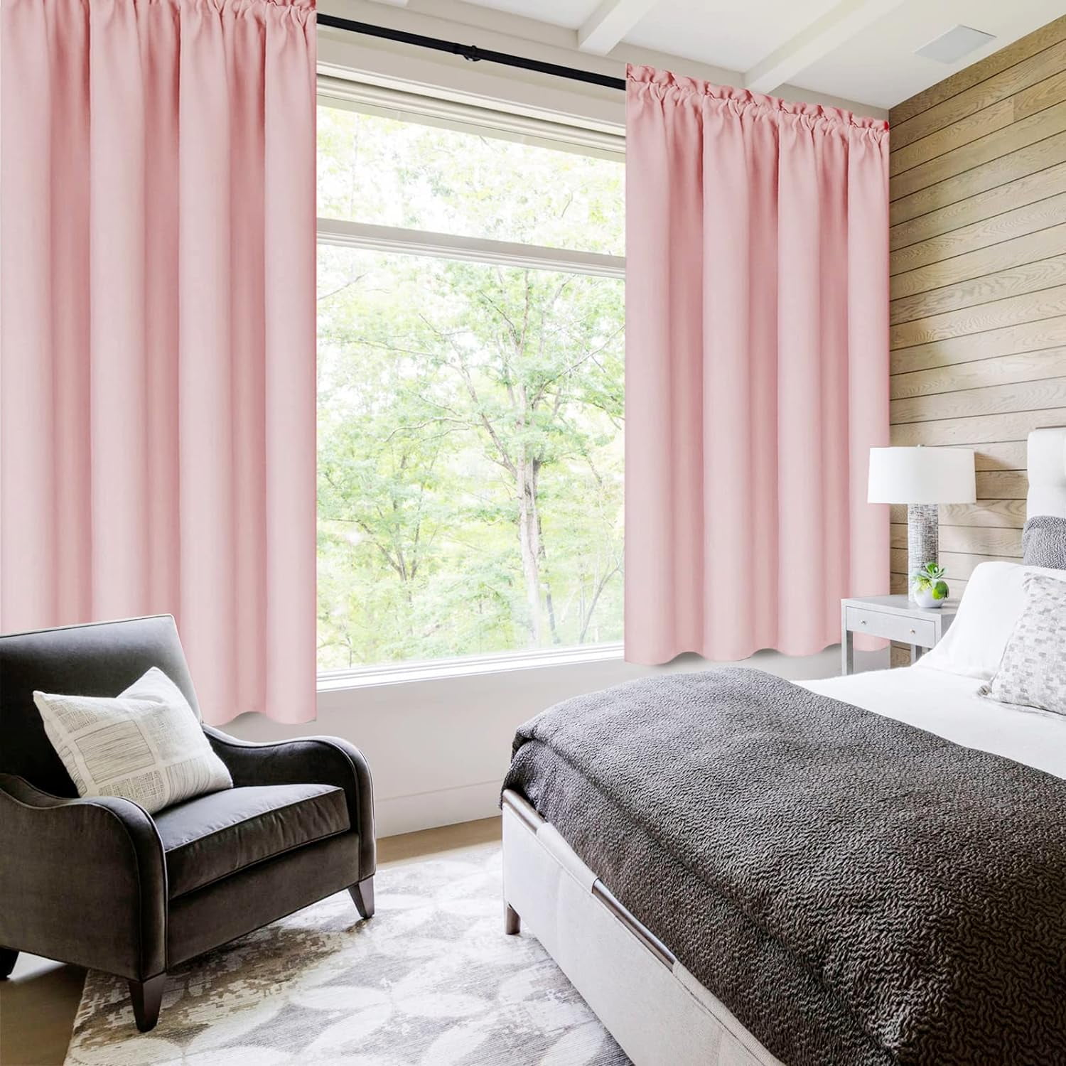 DWCN Blackout Curtains – Thermal Insulated, Energy Saving & Noise Reducing Bedroom and Living Room Curtains, Blush Pink, W 52x L 54 Inch, Set of 2 Rod Pocket Curtain Panels