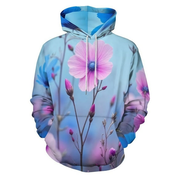 Pink And Blue Floral Garden 3D Print Hoodie Men Women Autumn Thin Pullover Sweatshirt Vintage Streetwear Tops