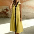 thumbnail image 6 of VBVC Women's Cotton Linen Sleeveless Midi Dress, Ladies' Contrast Ruffle Trim V-Neck Shift Dress, Summer Casual Vacation Dress For Women,Yellow,S-2XL, 6 of 9