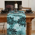Aqua Green Chrysanthemum Black And White Texture Retro Table Runner