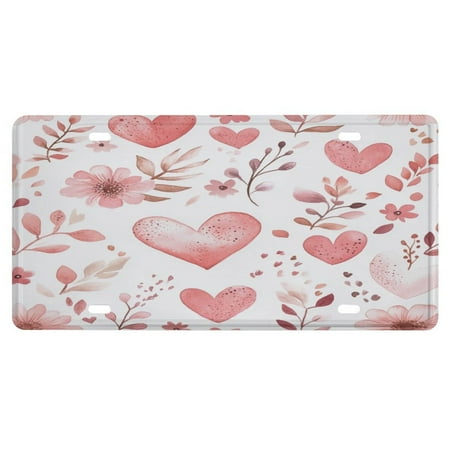 License Plates Watercolor Hearts And Flowers Home Wall Automobile Bar Garage Man Cave Decoration Love Heart Flowers Decoarative Auto Car Tag Rust-Free Metal License Plate Cover 6×12 Inch