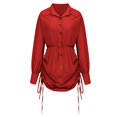 thumbnail image 4 of Fankiway Liquidation Robes à Manches Longues pour Femmes, Chemise à Col Rabattu, Couleur Unie avec Cordon de Serrage, Robe, Jupe Courte Enveloppante pour Fesses, Grandes Tailles, 4 of 7