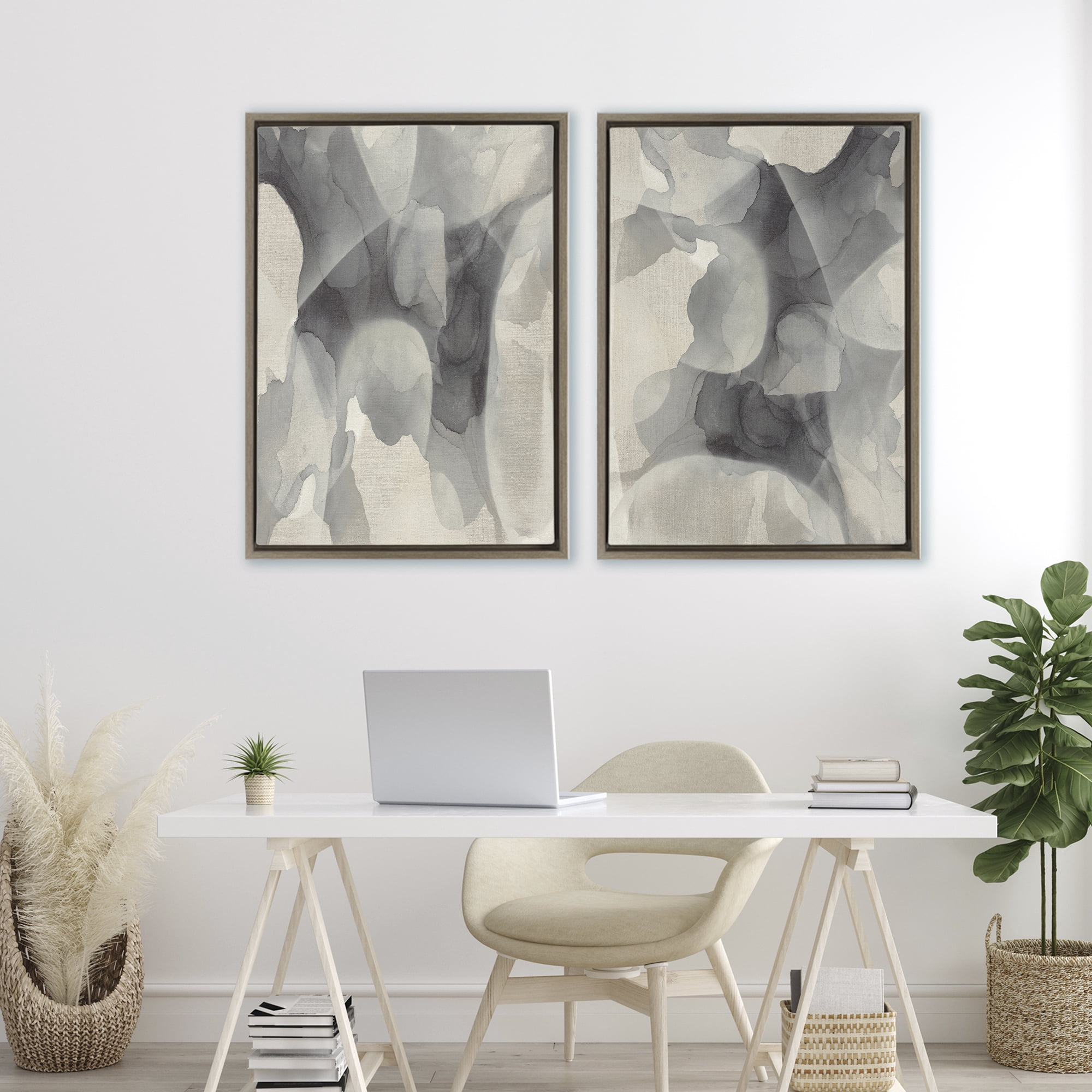 Stupell Industries Mottled Fluid Monochrome 2 Piece Brown Framed Floater Canvas Set, design by Kippi Leonard