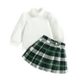 thumbnail image 2 of jsaierl Toddler Baby Girl Skirt Outfit Long Sleeve Turtleneck Knitwear Sweater Tops Plaid Pleated Mini Skirt Set Fall Winter Clothes 9M-3T, 2 of 9