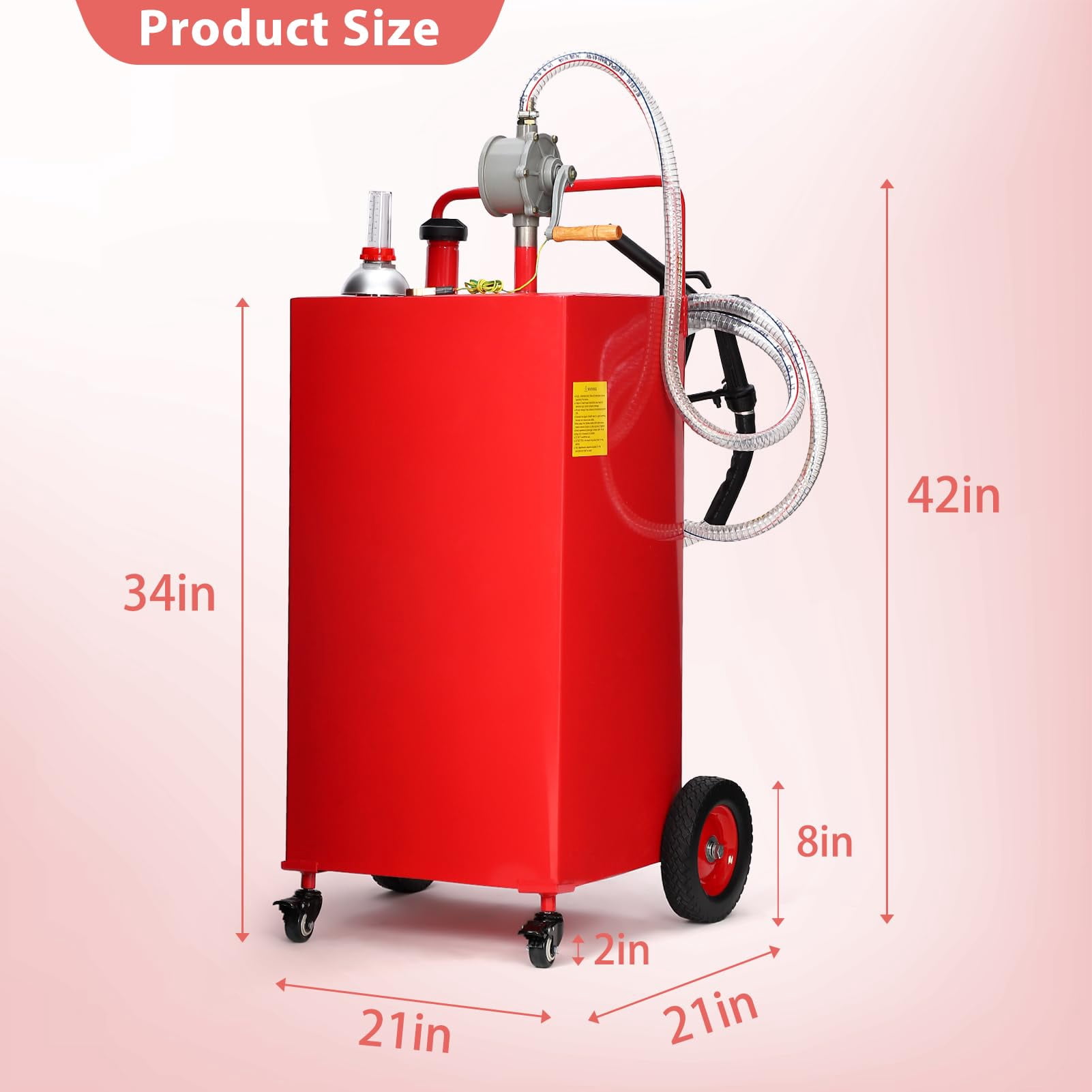 35 Gallon Gas Caddy, Portable Fuel Storage Tank with 4 Wheels & Manual Transfer Pump, Diesel & Gasoline Fuel Container for Cars, Lawn Mowers, ATVs, Boats