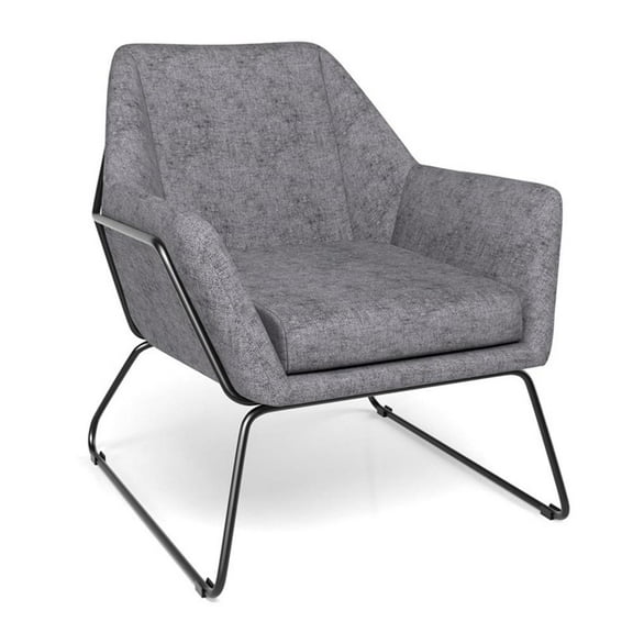 Pemberly Row Fabric Accent Chair with Black Powder Coated Sled Base in Gray