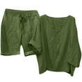 thumbnail image 1 of Birdeem Blouses pour Femmes Mode Col Rond Décontracté Manches 3/4 Hauts Shorts Pantalons Ensembles, 1 of 12