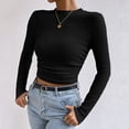 thumbnail image 3 of Yuhangmm Womens T Shirts Women's Solid Knit Pleated Side Long Sleeve Tee for Everyday Comfort and Fit Black M, 3 of 6