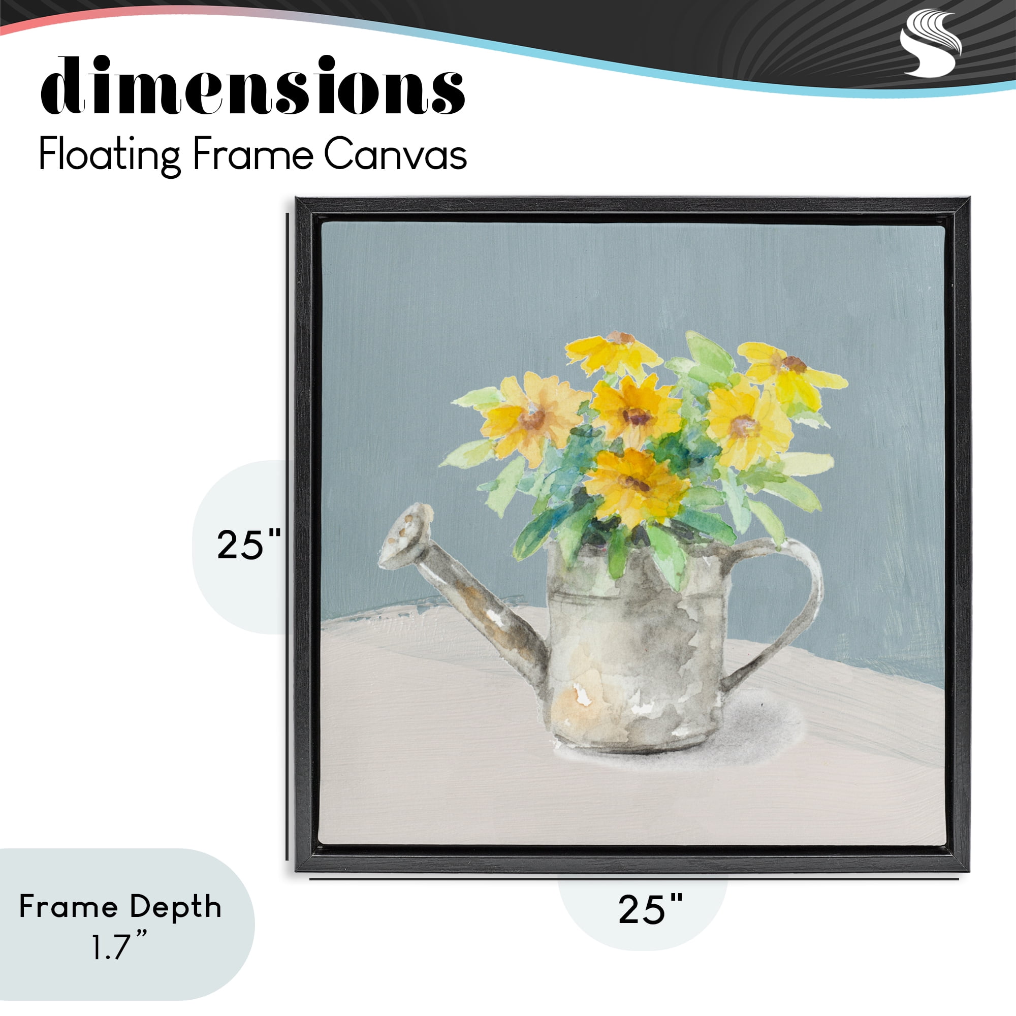 Stupell Industries Daisies in Watering Can Black Framed Floater Canvas Wall Art, design by Lanie Loreth