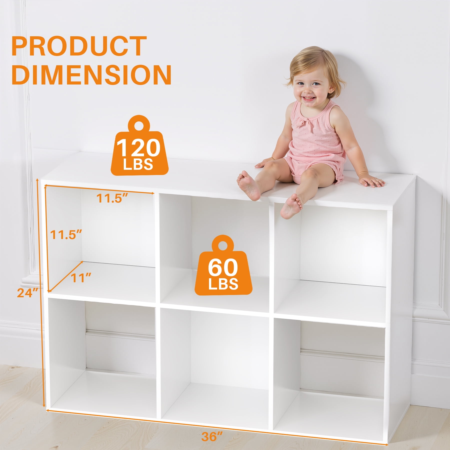 Cube Bookshelf White, 6 Cube Storage Organizer Bookcase, Display Bookcase, TV Stand, for Living Room, Home Office, Bedroom