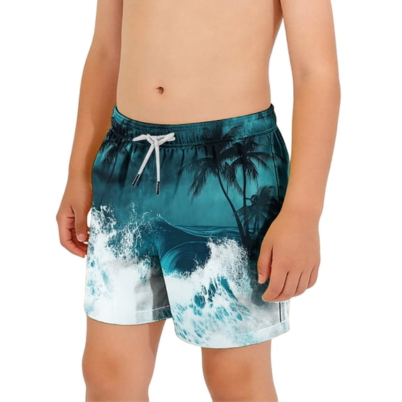 ITSAME Boys Swim Shorts, Drawstring Quick-Dry Fashion Print Summer Beach Surfing Swim Trunks Multicolor 10-11T