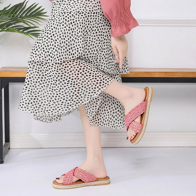 Pantuflas de fondo plano para mujer tejidas informales de tendencia cómoda de nuevo estilo de verano Wmkox8yii hj789