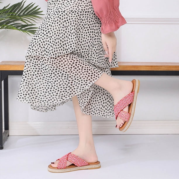 Pantuflas de fondo plano Wmkox8yii para Mujer tejidas informales cómoda Nuevo Estilo de Verano 36