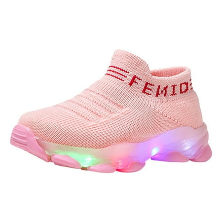 Baby Shoes Size 24 Sport Boys Children Run Casual Socks Letter Led Luminous Mesh Toddler Sneakers Pink