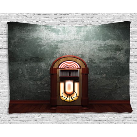 - Jukebox Tapestry, Scary Movie Theme Old Abandoned Home with Antique Old Music Box Image, Wall Hanging for Bedroom Living Room Dorm Decor, 60W X 40L Inches, Petrol Green and Brown, by Ambesonne