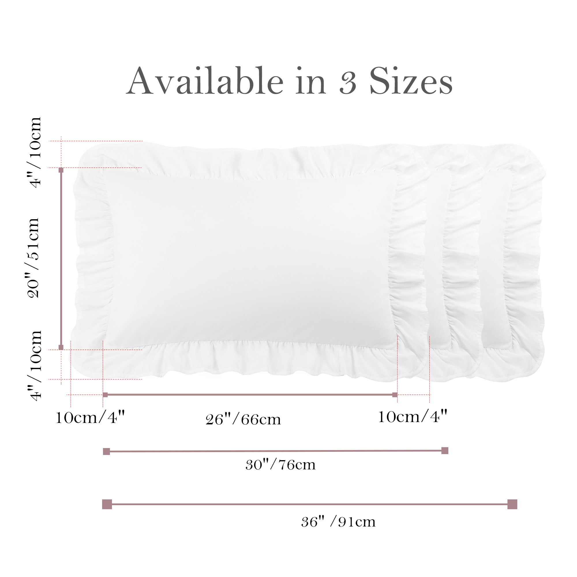 REGALWOVEN Ruffled Pillow Shams Set of 2, Soft Breathable Pillow Covers with Envelope Closure White Queen