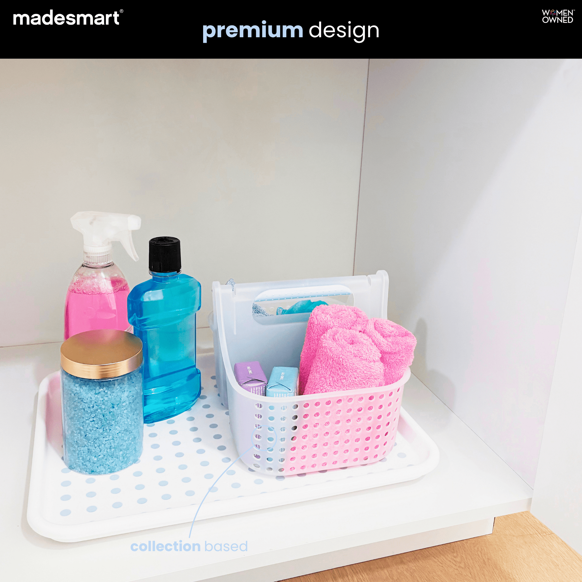 madesmart Large Shower Tote with Soft Grip Handle, Frosted Blue, Bathroom and Dorm Organizer