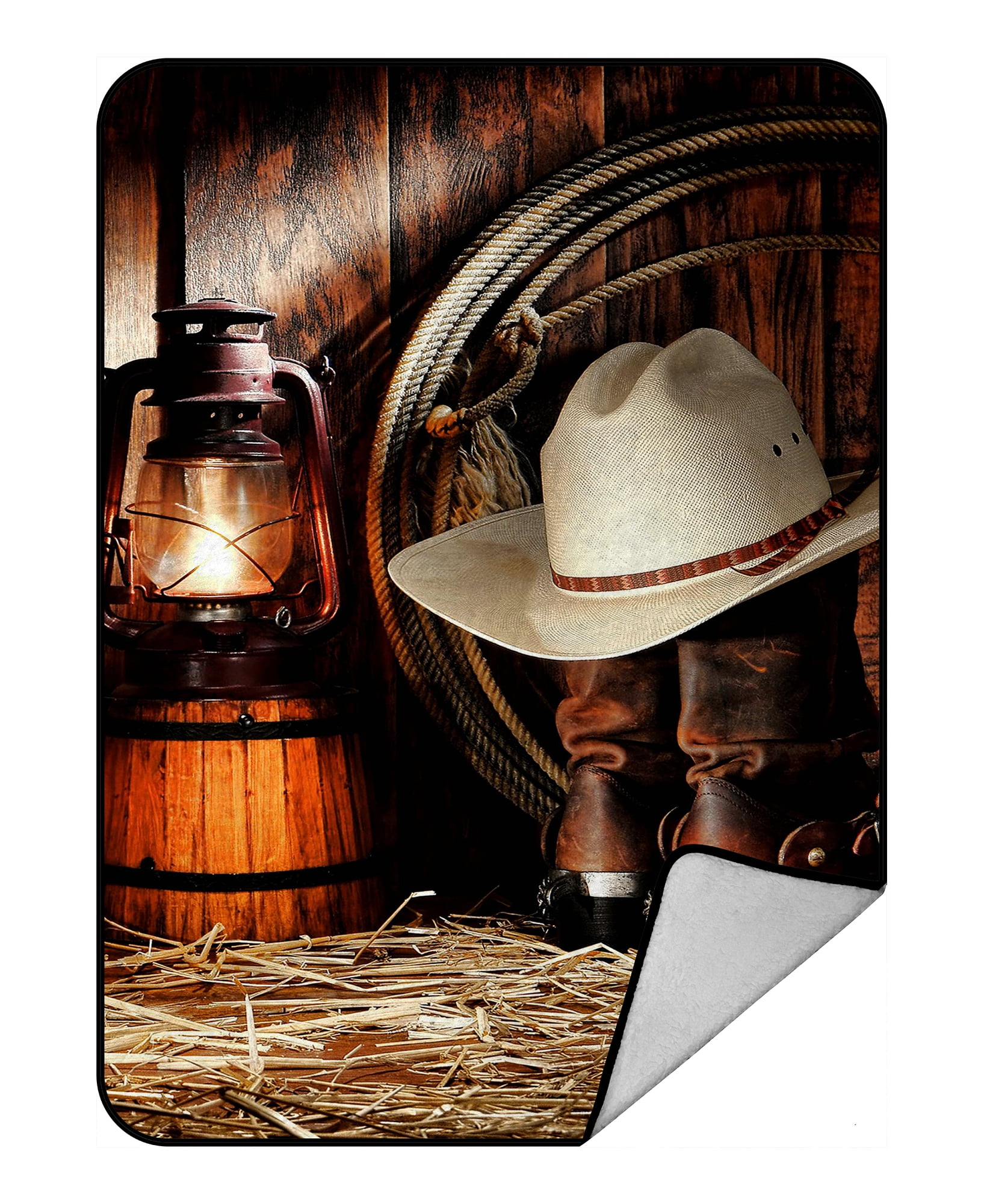 GCKG American West Rodeo Cowboy Fleece Blanket Crystal Velvet Front and Lambswool Sherpa Fleece