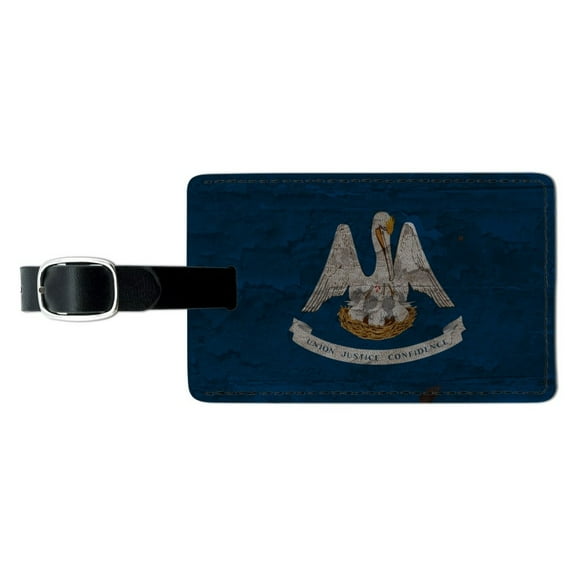 Rustic Louisiana State Flag Distressed USA Rectangle Leather Luggage Card Suitcase Carry-On ID Tag