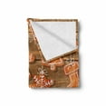 thumbnail image 2 of Gingerbread Man Soft Flannel Fleece Throw Blanket, Funny Watercolor Cookies on Wooden Boards Delicious Xmas Pastry, Cozy Plush for Indoor and Outdoor Use, 60" x 80", Brown Orange White, by Ambesonne, 2 of 6