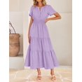 thumbnail image 3 of Vestido midi ZESICA, casual de verano, cuello en V, cintura elástica, morado, 3 of 9