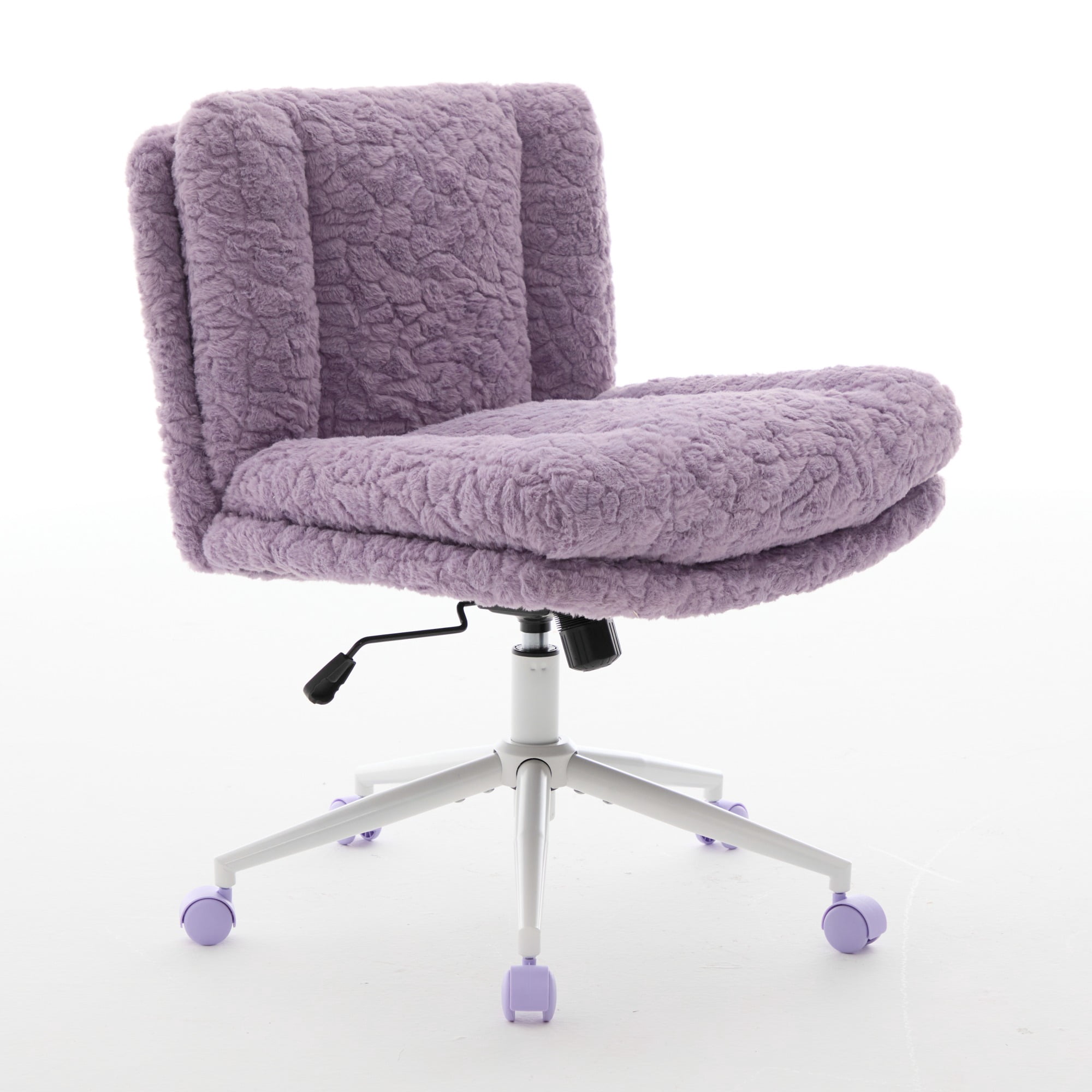 26.4" Wider Seat Office Chair, Artificial Rabbit Hair Home Chair with Metal Base, Adjustable Desk Chair Swivel Office Chair, Vanity Chair (Violet)