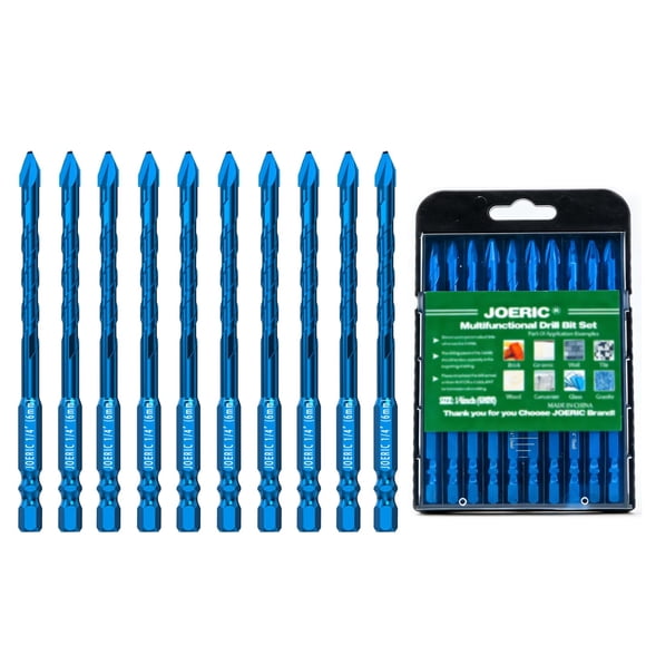JOERIC 10pc 1/4”(6mm) Eccentric Drill Bit Set, Masonry Drill Bit Sets Concrete Drill Bit for Tile,Glass,Brick,Plastic,Cement,Wood with Storage Case