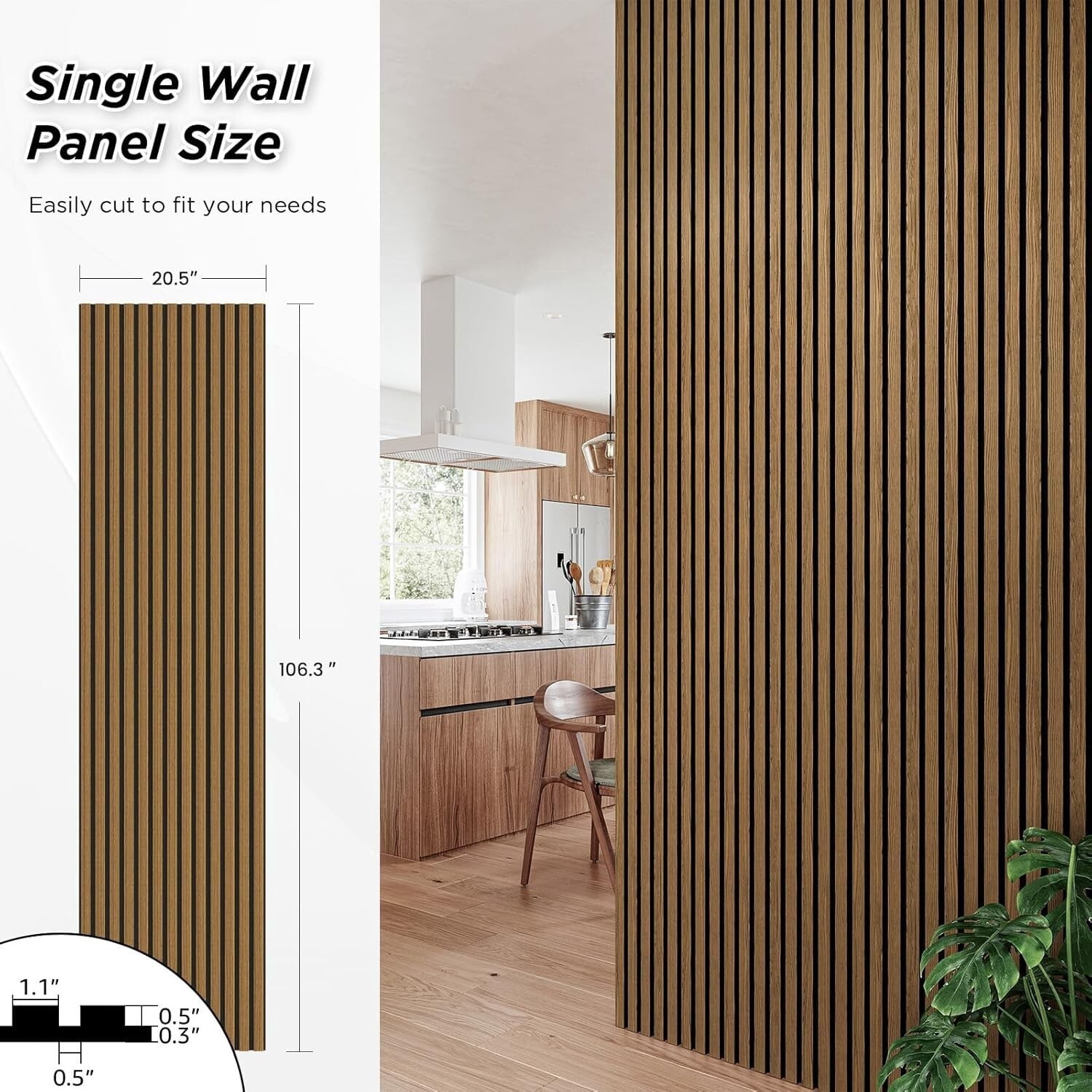 Easy4Home 2Pcs 106"x20.5" Wood Slat Soundproof Wall Panels Acoustic 3D Fluted Decorative Panels, Classic Oak