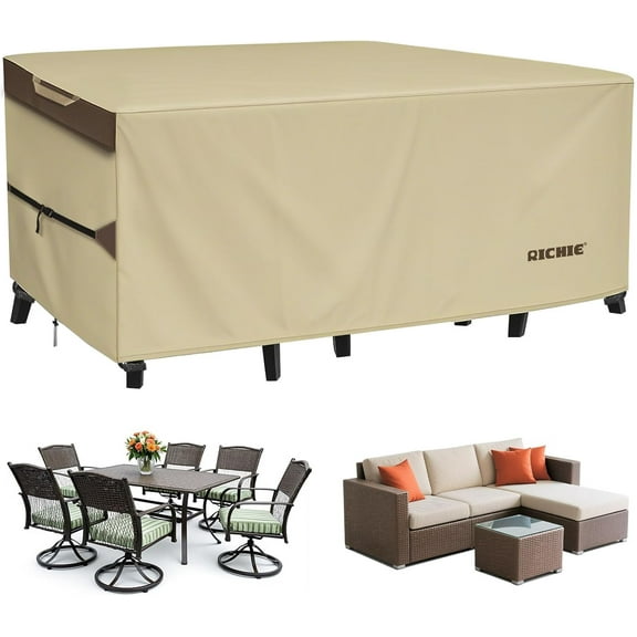 Outdoor Patio Furniture Cover - Heavy Duty Waterproof 600D Tough Canvas Protector for Rectangular Table Cover, All-Season Dining Table and Chair Covers
