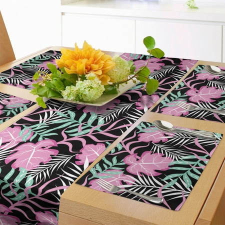 

Tropical Table Runner & Placemats Pastel Exotic Foliage Contemporary Contrast Jungle Rainforest Set for Dining Table Decor Placemat 4 pcs + Runner 16 x72 Pink Turquoise by Ambesonne