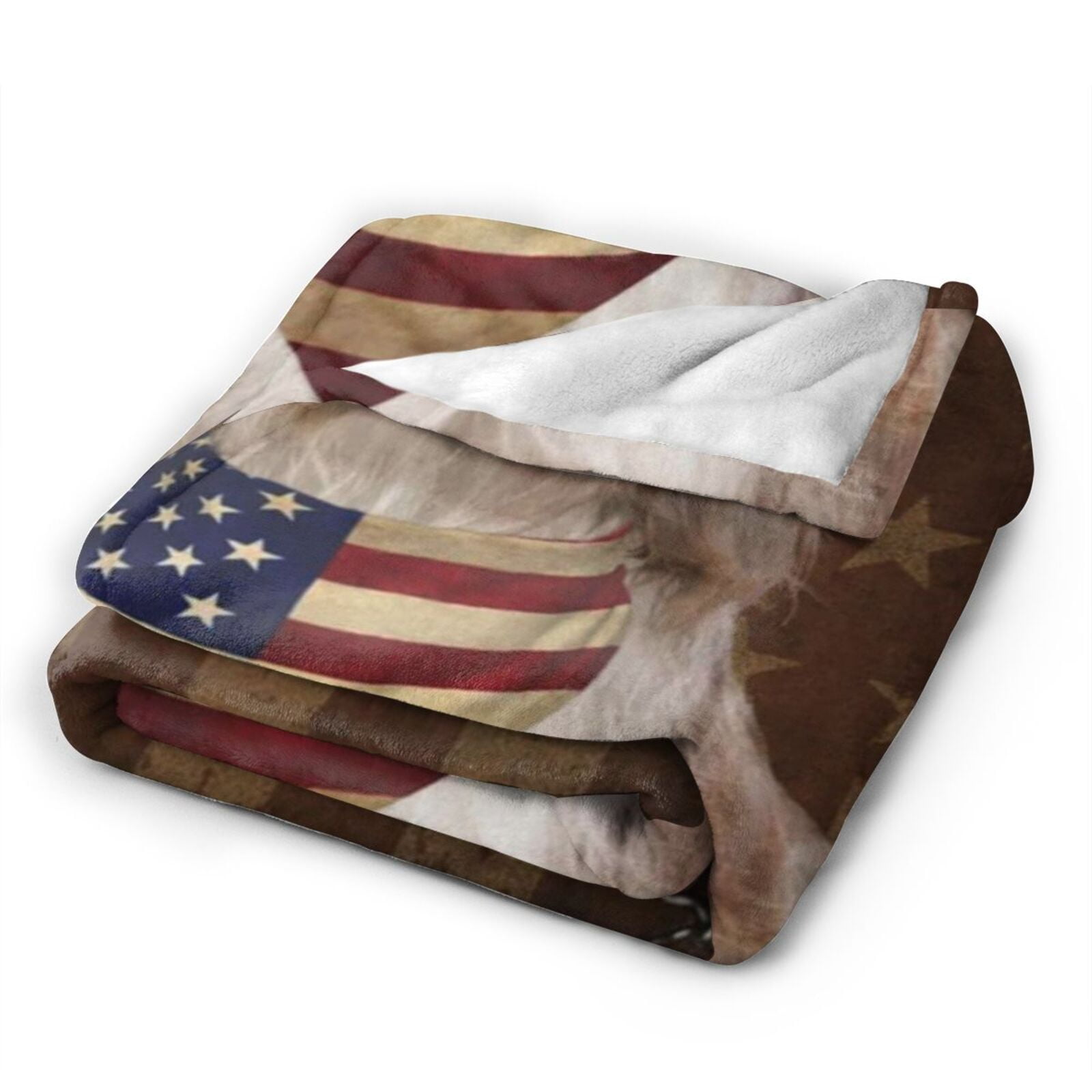 Wijzvio Havanese Dog With Vintage American Flag Throw Blanket Soft Fuzzy Fleece Blanket For Couch Bed Living Room Decoration 60"X50"