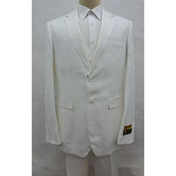 White Linen Suit Men's Summer 3 Piece Alberto Linen-2BV