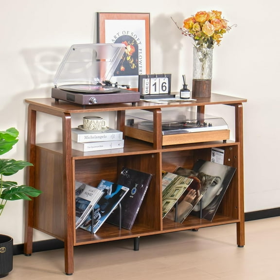 Large Record Player Stand, Turntable Stand Table with Display Shelf, Vinyl Record Storage Cabinet for Living Room