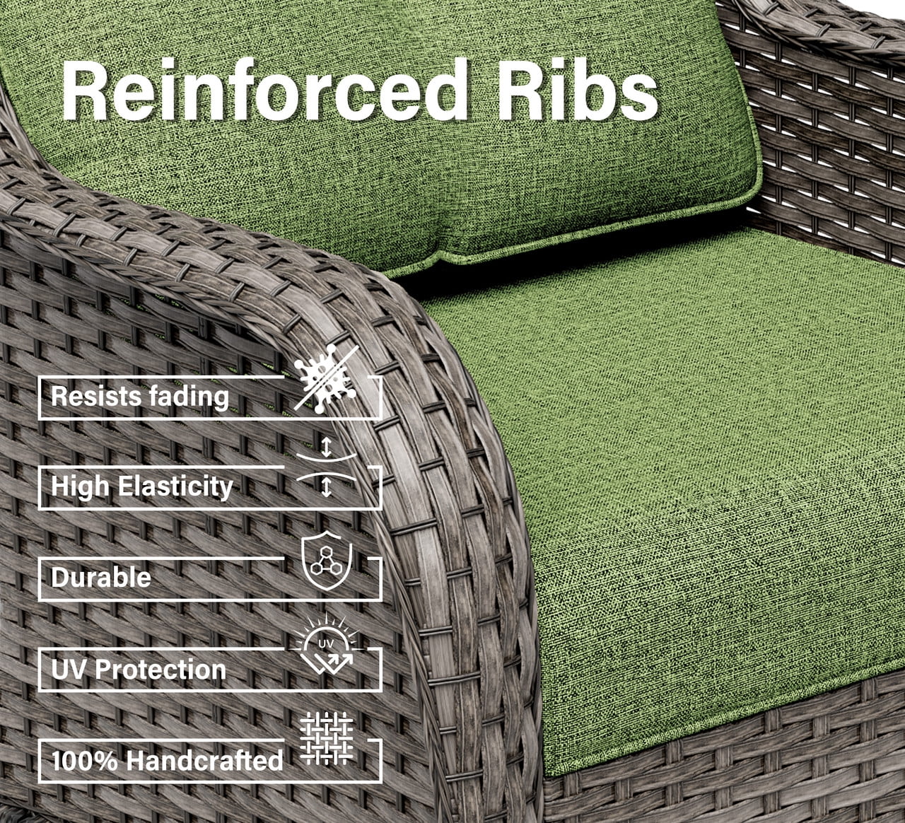 Meetleisure 6 Piece Wicker Patio Furniture Set, Rattan Chairs with Ottomans, High Back, Deep Seating, Wide Armrest, Thick Cushions for Deck Porch, Green