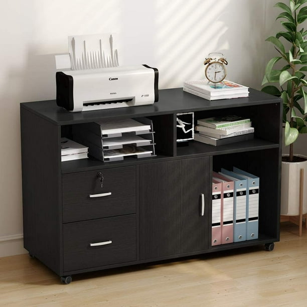 Wood File Cabinet 2 Drawer Storage, Wooden Printer Stand With Drawers