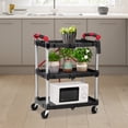 thumbnail image 5 of Portable Collapsible Service Cart, 3 Tier Folding Utility Cart Storage Trolley with 2 Lockable Wheels, 5 of 9