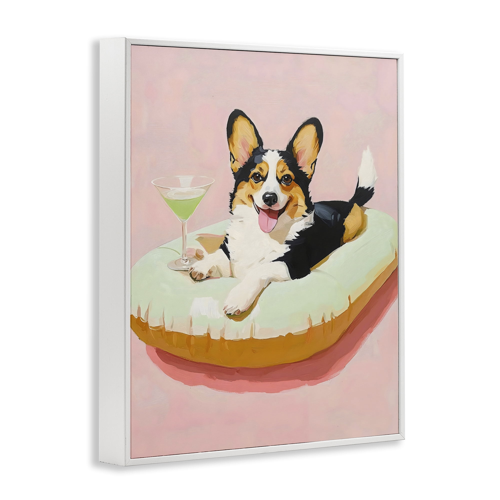 Stupell Industries Pastel Corgi with Cocktail White Framed Giclee Art, design by The Prints Vibe