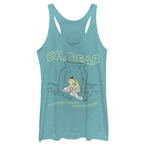 Women's Alice in Wonderland Oh, Dear Cried So Much Quote Racerback Tank Top Tahiti Blue Small