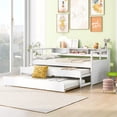 thumbnail image 2 of Bellemave Twin XL Daybed with 2 Twin Size Trundles, Wood Platform Bed with Storage Shelves, Twin XL Sofa Bed with USB Charging and Light for Bedroom and Living Room (White), 2 of 10