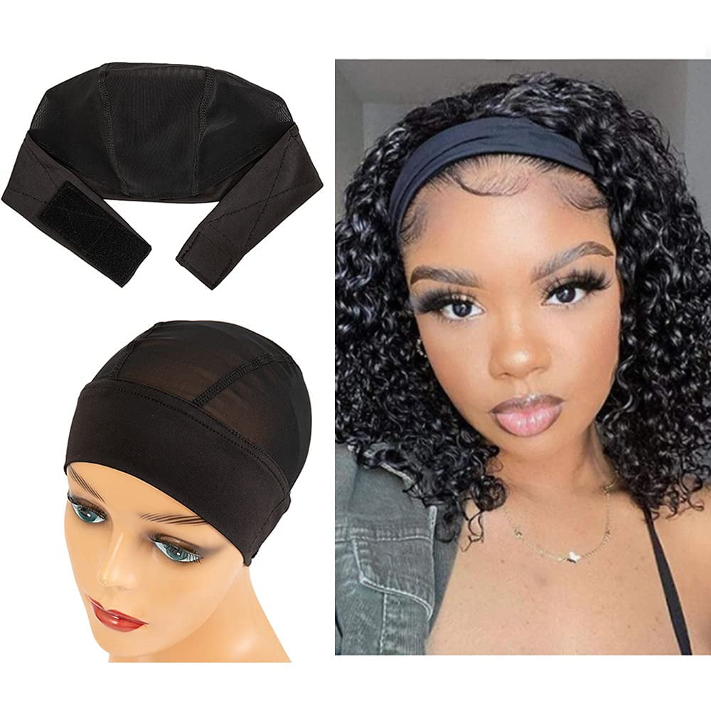 3 Pcs Headband Wig Cap- Wig Grip Cap for Wig Making with Adjustable Hook  and Loop Fastener Elastic Wig Band Suitable21-25 inches head (3pcs, Black)  