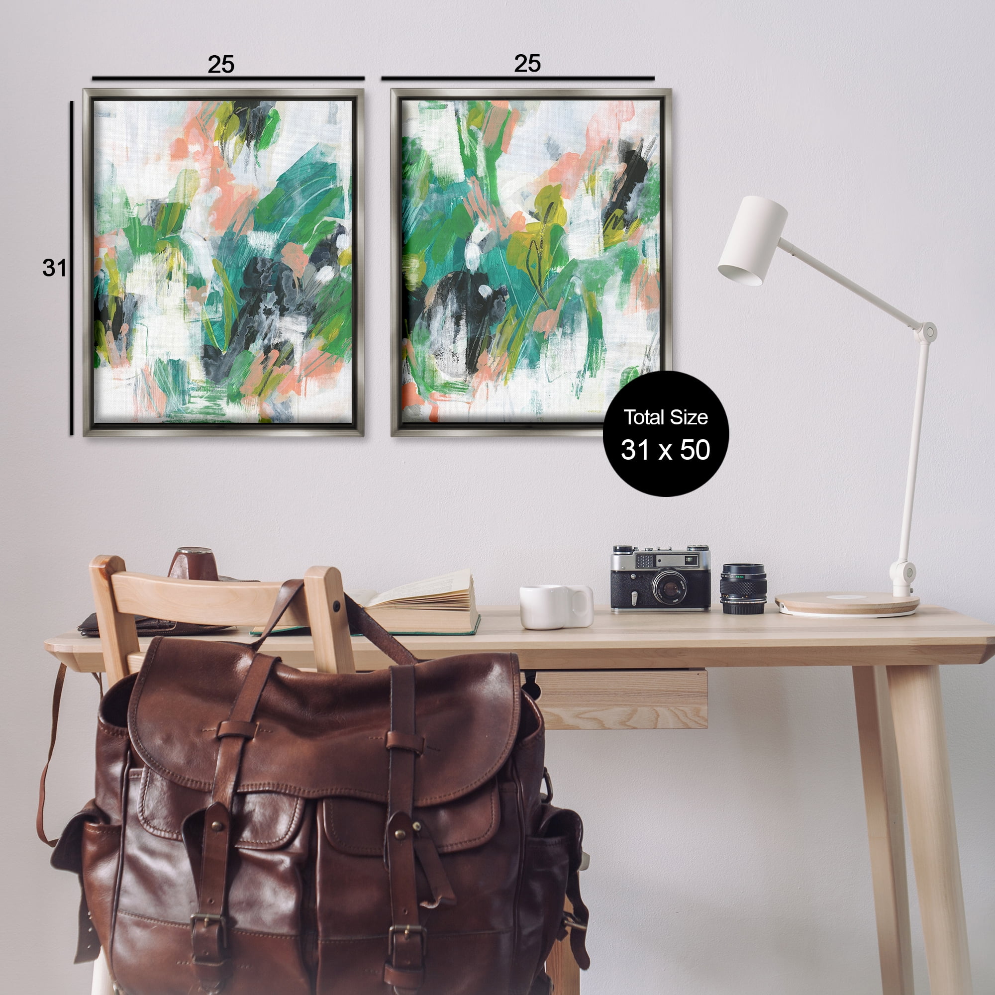 Stupell Industries Green Abstract Layers Abstract Painting Gray Floater Framed Canvas Art Print Wall Art, 31 x 25, Set of 2