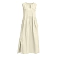 thumbnail image 4 of QUNYINEY Sleeveless Women's Summer Dresses A Line Long Cotton Linen White Sundress with Pockets Loose Fit V Neck Dresses, 4 of 6