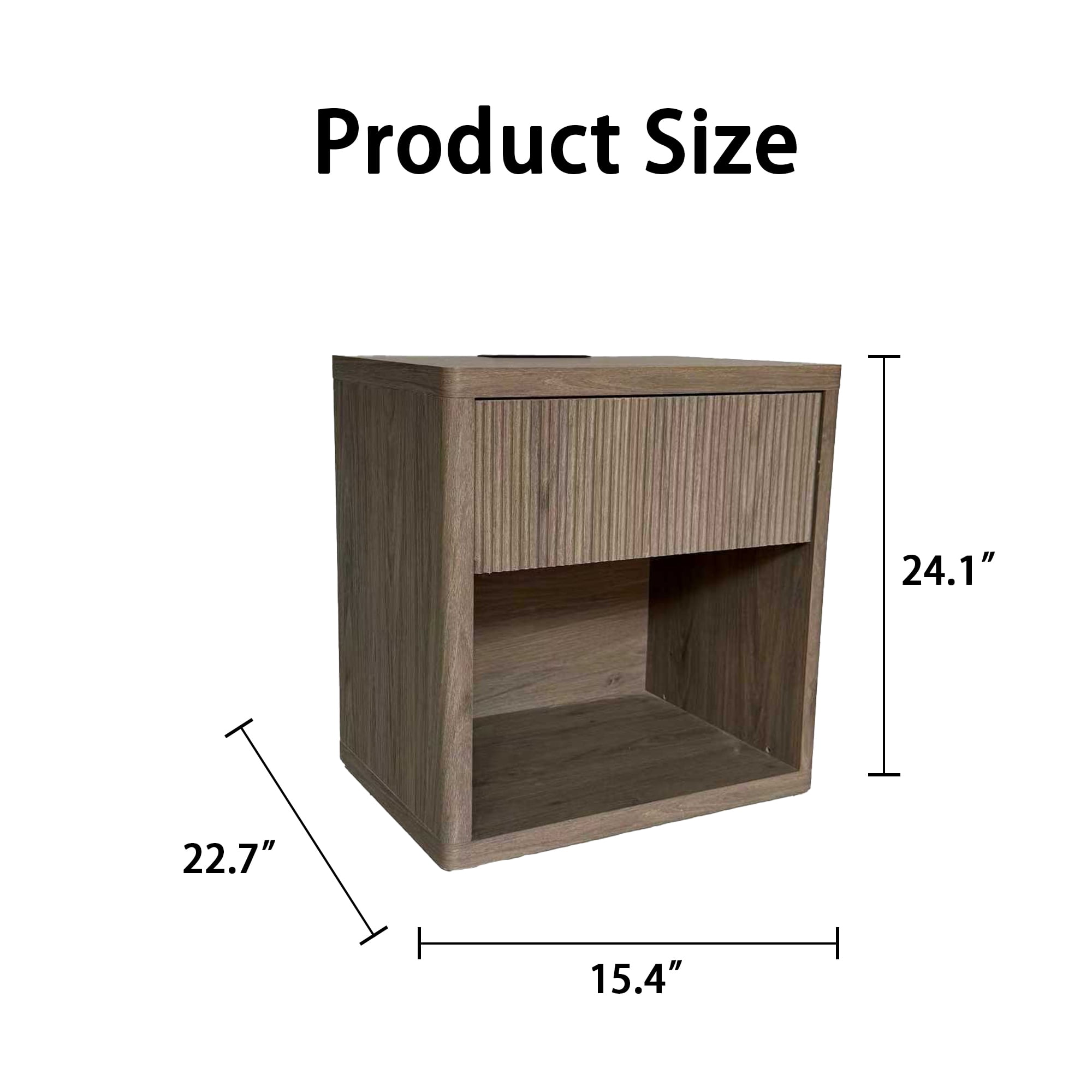HOQBN Nightstand with 1 Drawer Storage Fluted Bed Side Table End Table Large Modern Wide Bedside Stand for Bedroom Living Room,Greige