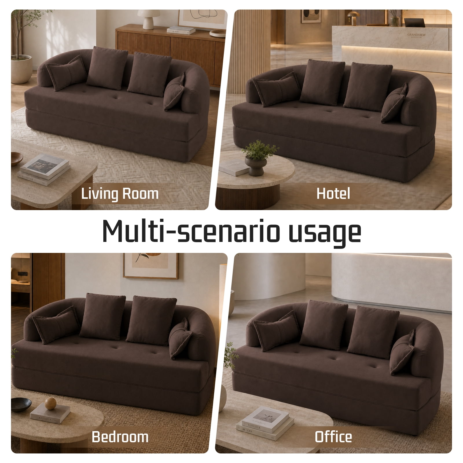 Lunale 70" Convertible Sofa Bed, 2-in-1 Sleeper Sofa, Chenille Boneless Couch for Small Spaces, Brown